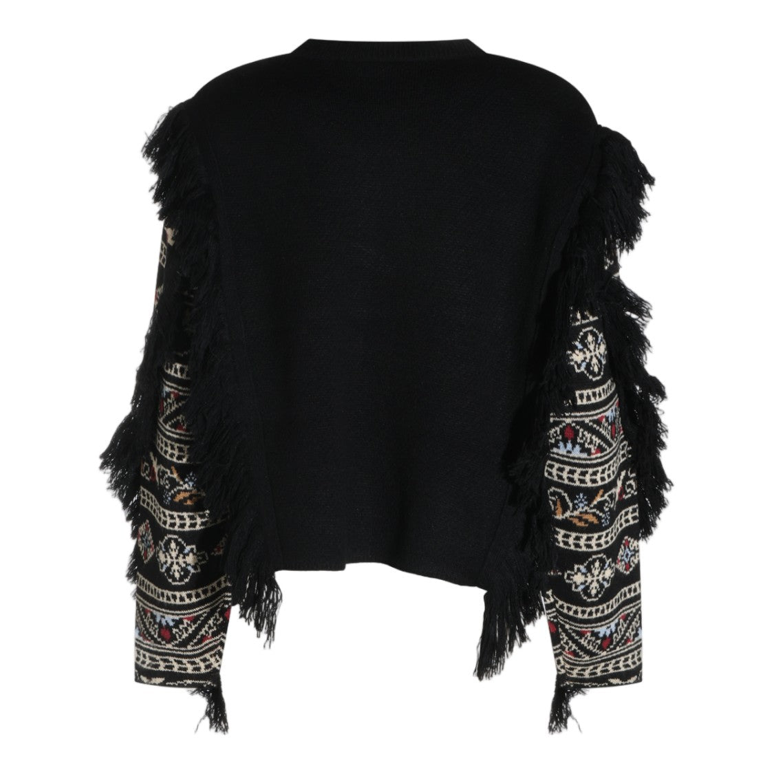 Farm Rio Black Embroidered Fringed Sweater