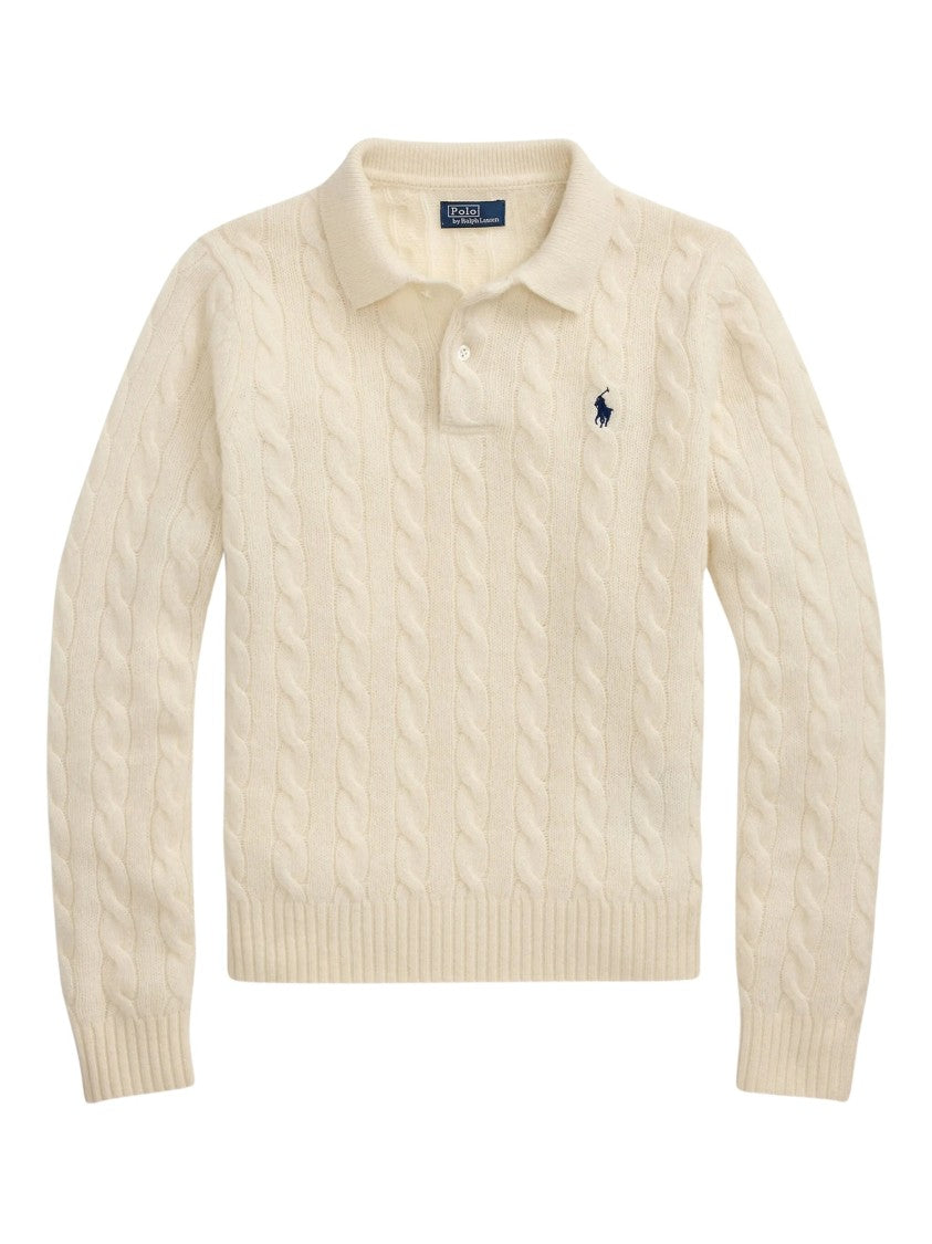 Polo Ralph Lauren White Cable-Knit Polo Sweater