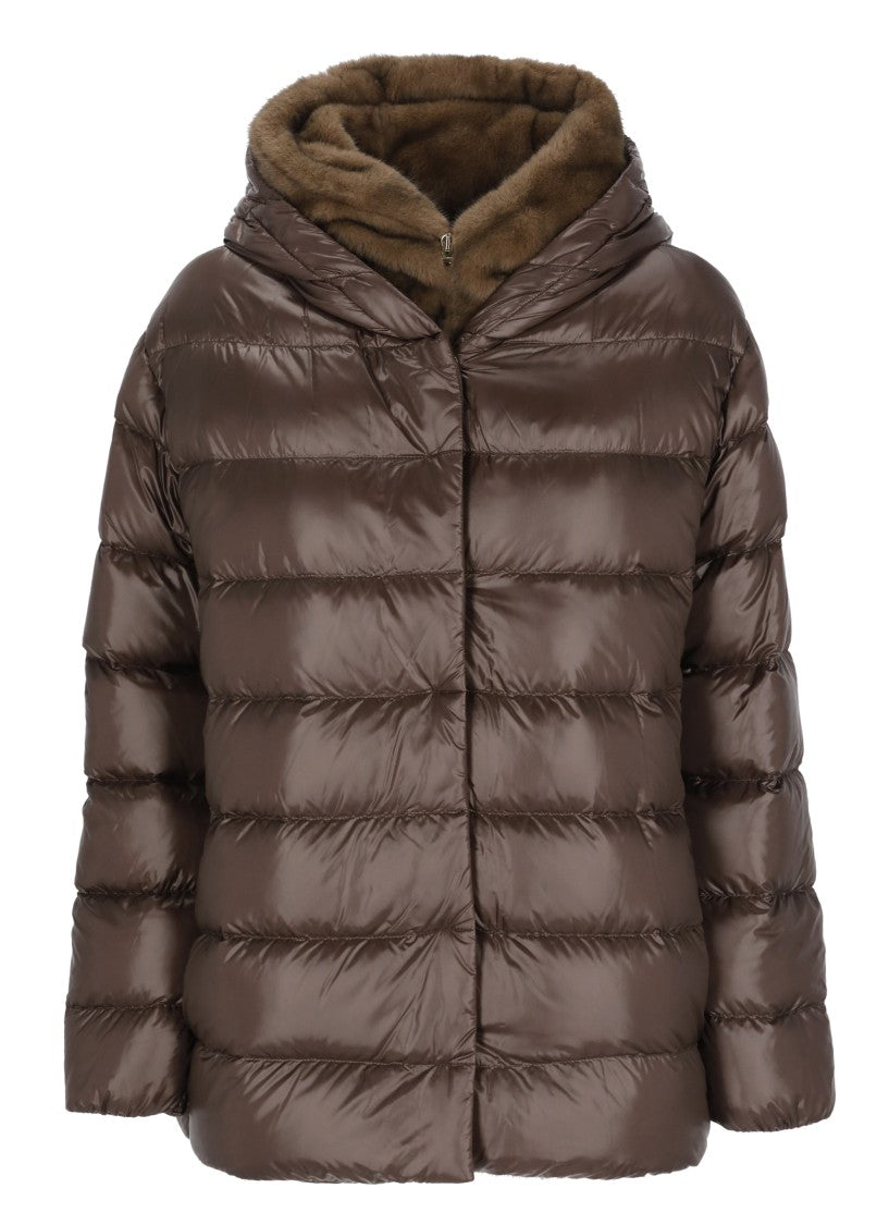 Herno Brown Faux Fur Hood Quilted Down Jacket