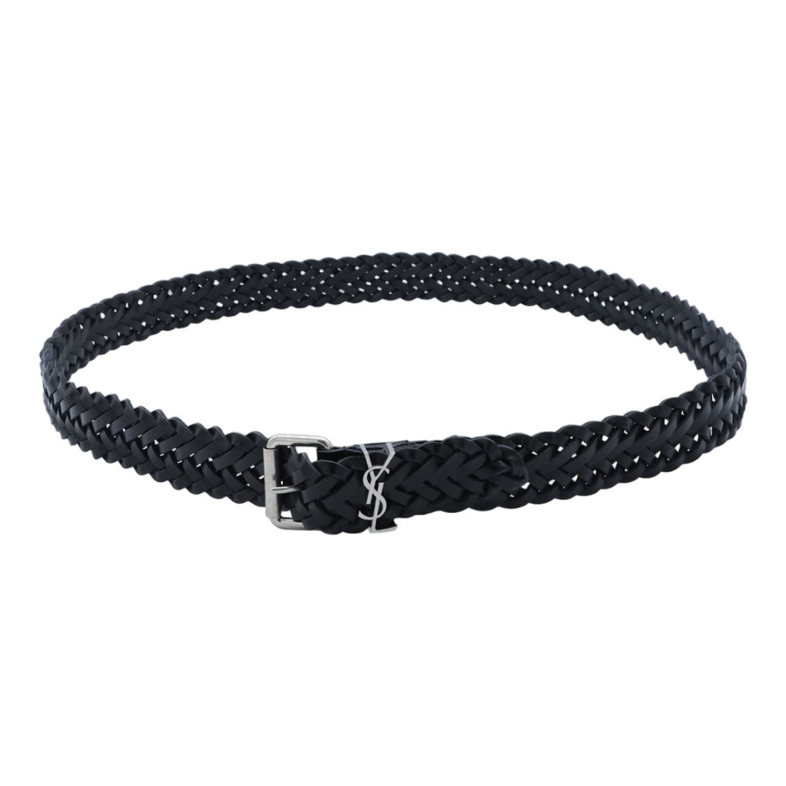 Saint Laurent Braided Black Belt With Classic Rectangular Buckle