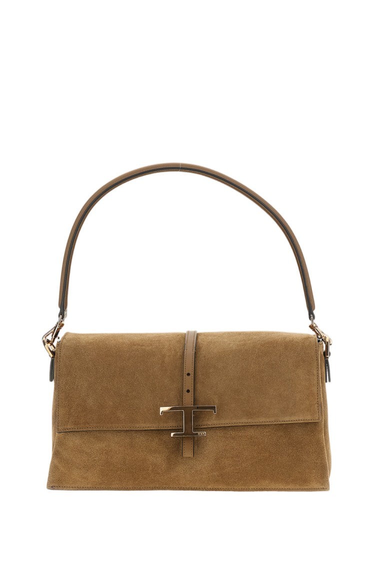 Tod's Beige Flap T Timeless Small Suede Shoulder Bag