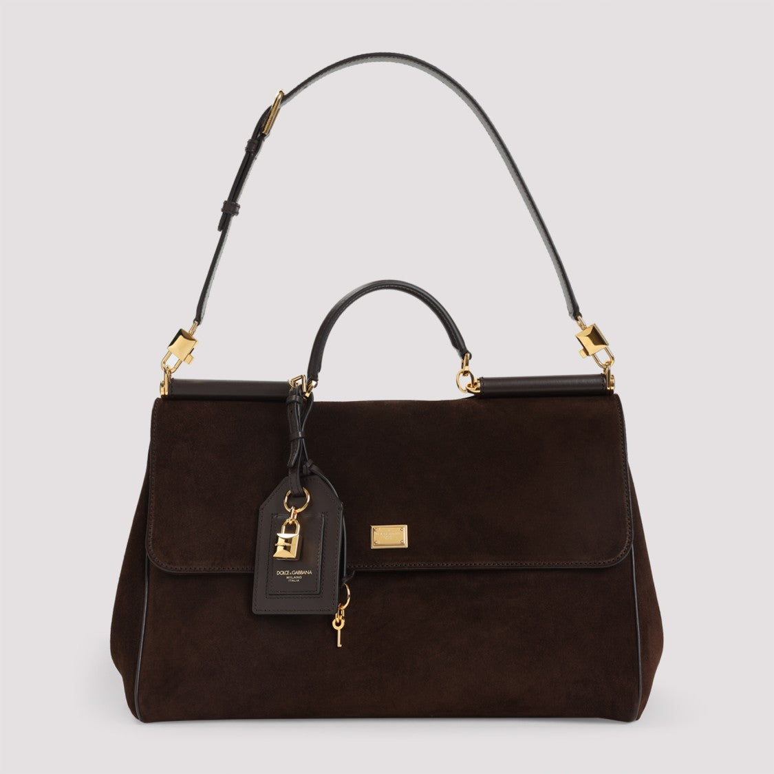 Dolce & Gabbana Ebony Brown Calf Leather Sicily Soft Suede Bag