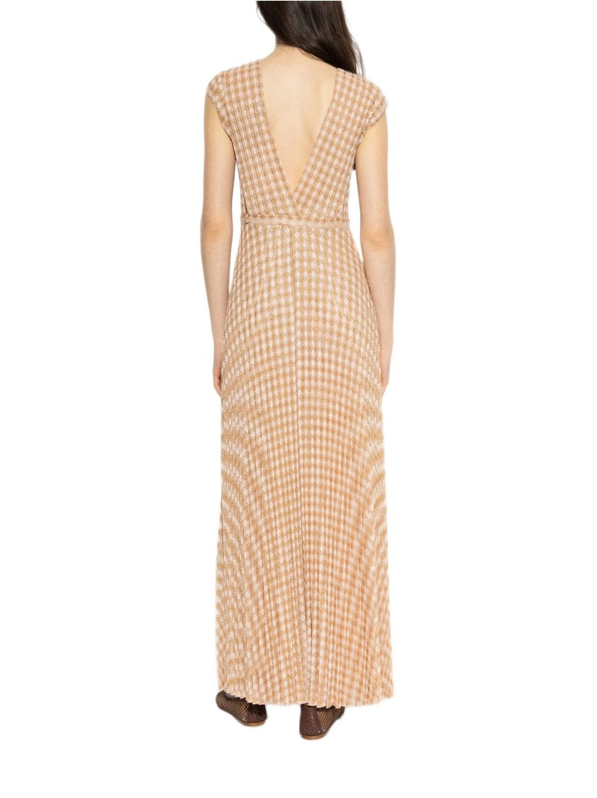 Forte Forte Pleated Ankle-Length Dress With V-Neckline And Fitted Waist