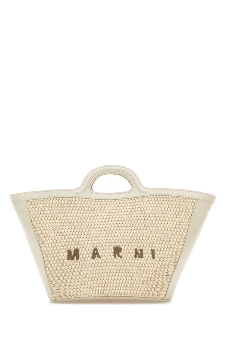 Marni White Leather And Raffia Small Tropicalia Summer Handbag