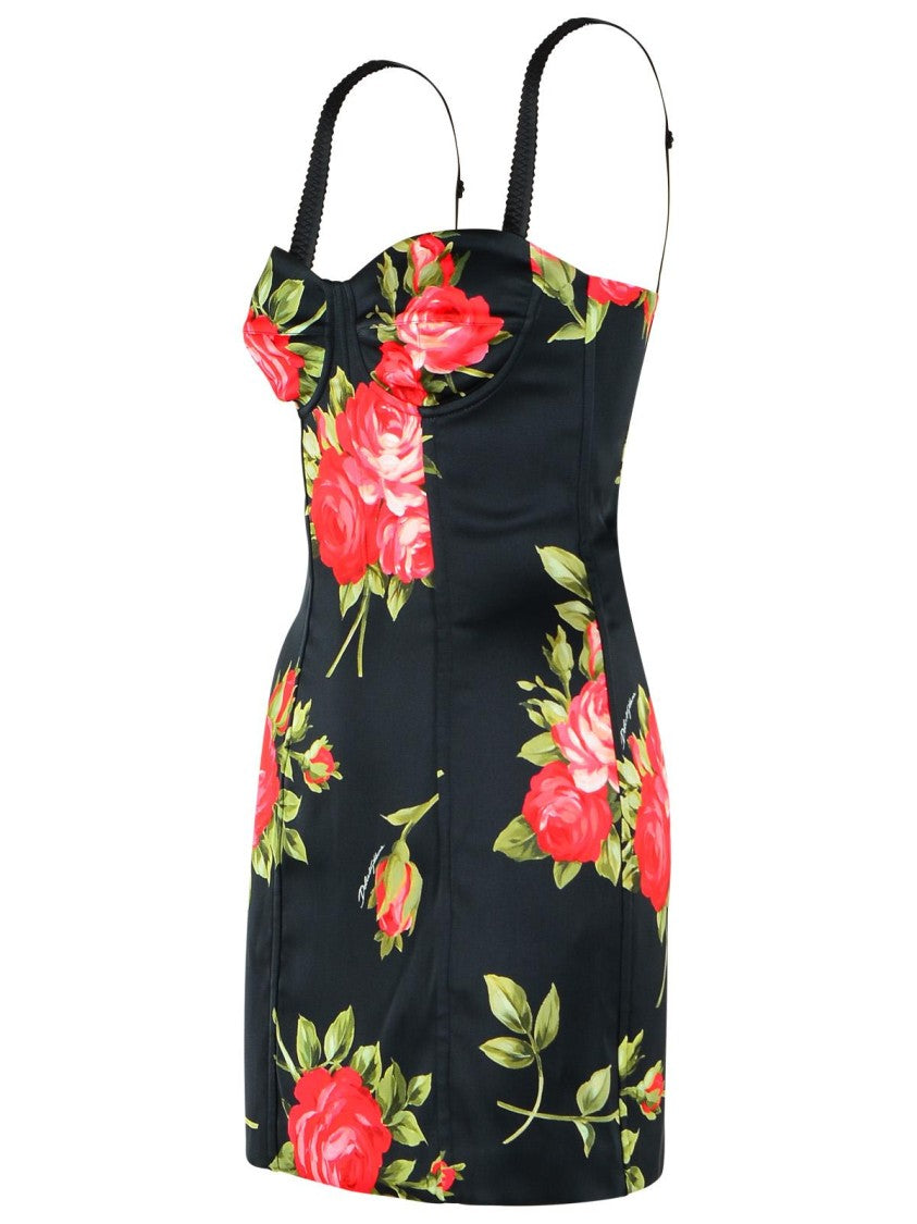 Dolce & Gabbana 'Bouquet Rose' Dress In Black Viscose Blend