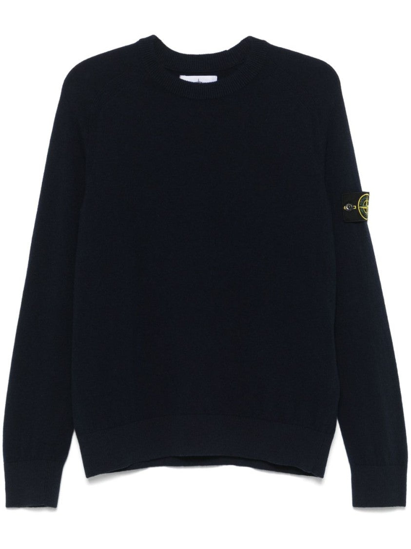Stone Island Crewneck Sweater In Lightweight Geelong Wool With Logo Badge