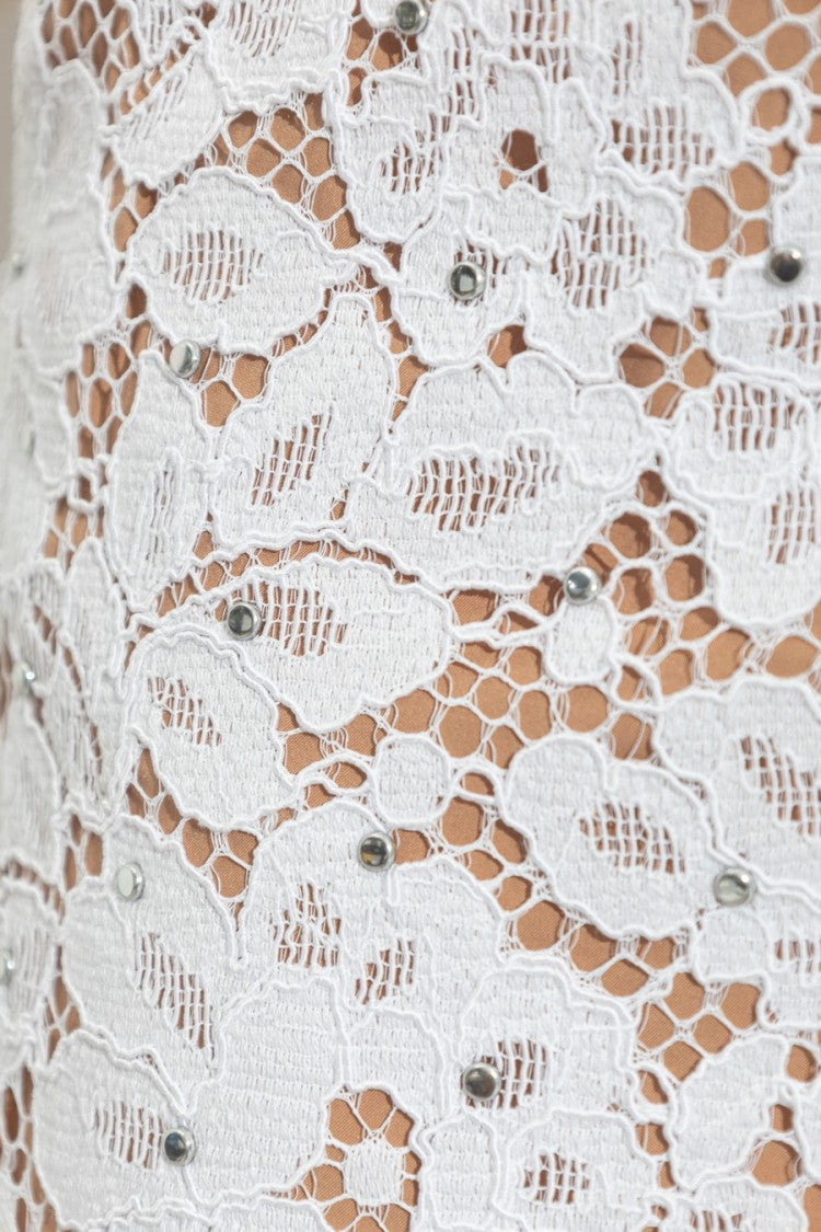 Michael Kors Lace-Patterned Scalloped Hem White Skirt