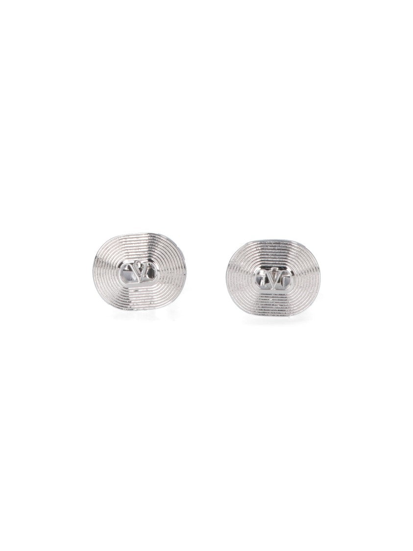 Valentino Garavani Oval-Shaped Silver Metallic Cufflinks With Vlogo Detail