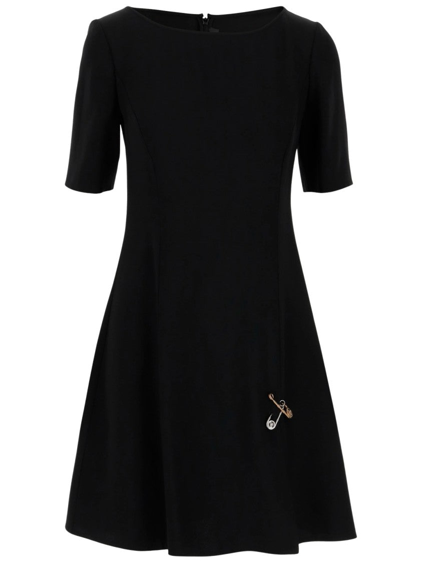 Versace Opaque Satin Flared Mini Dress With Brooch