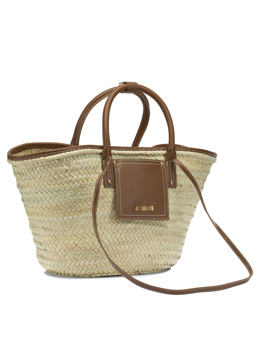 Jacquemus Woven Straw Handbag With Leather Trim