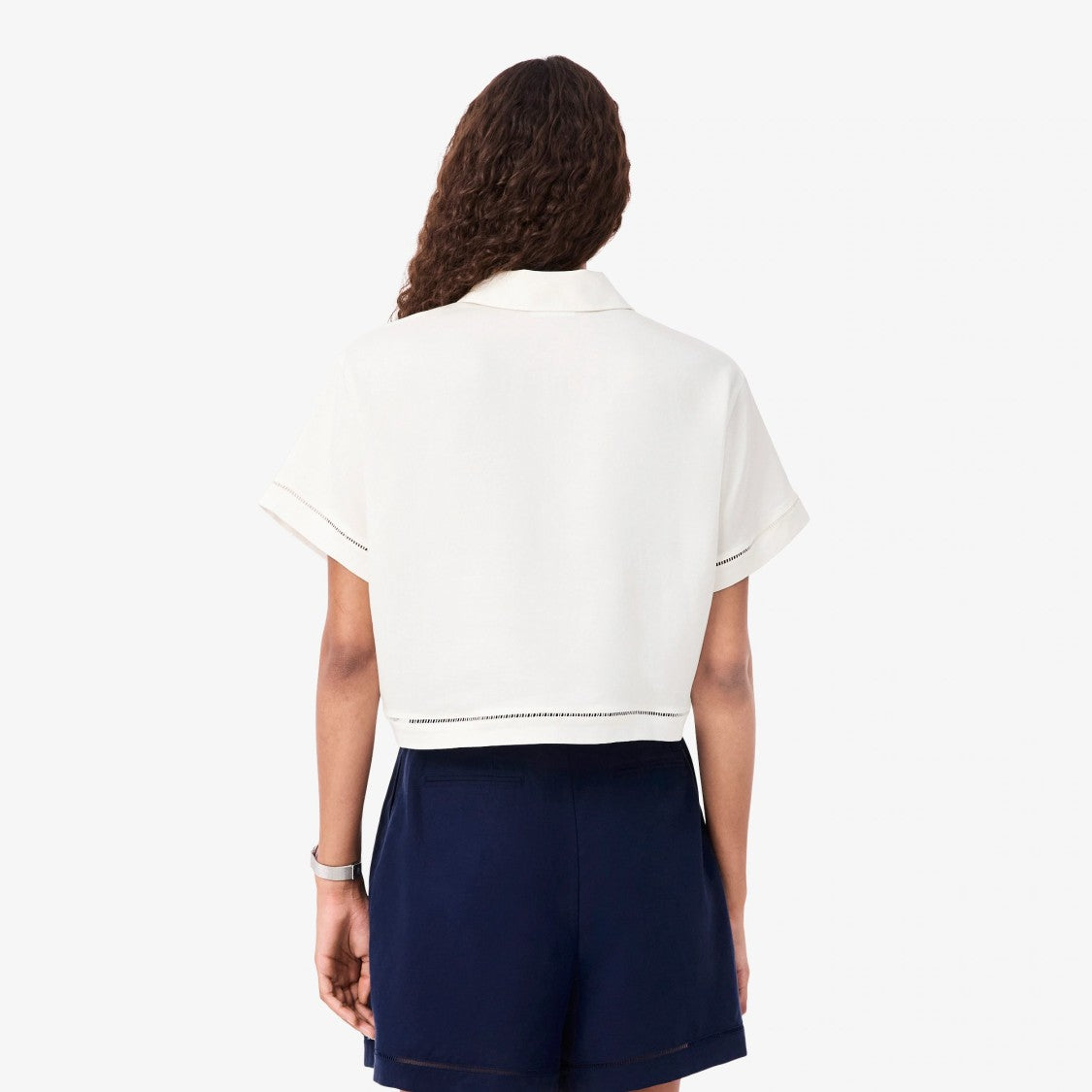 Lacoste White Cropped Short-Sleeved Polo Shirt