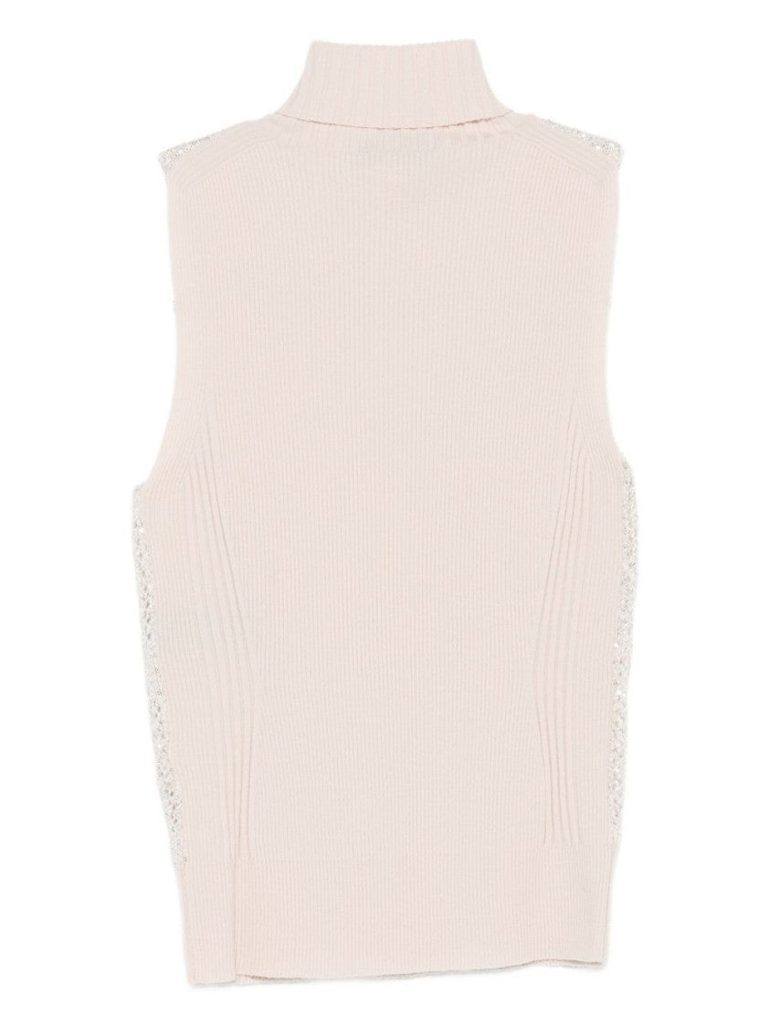 Dexterior Textured Knit Sleeveless Sweater With High Neckline