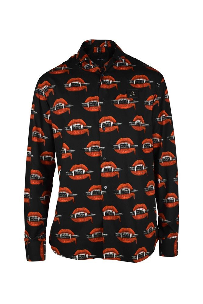 Philipp Plein Black Cotton Shirt With Vampire Tooth Print