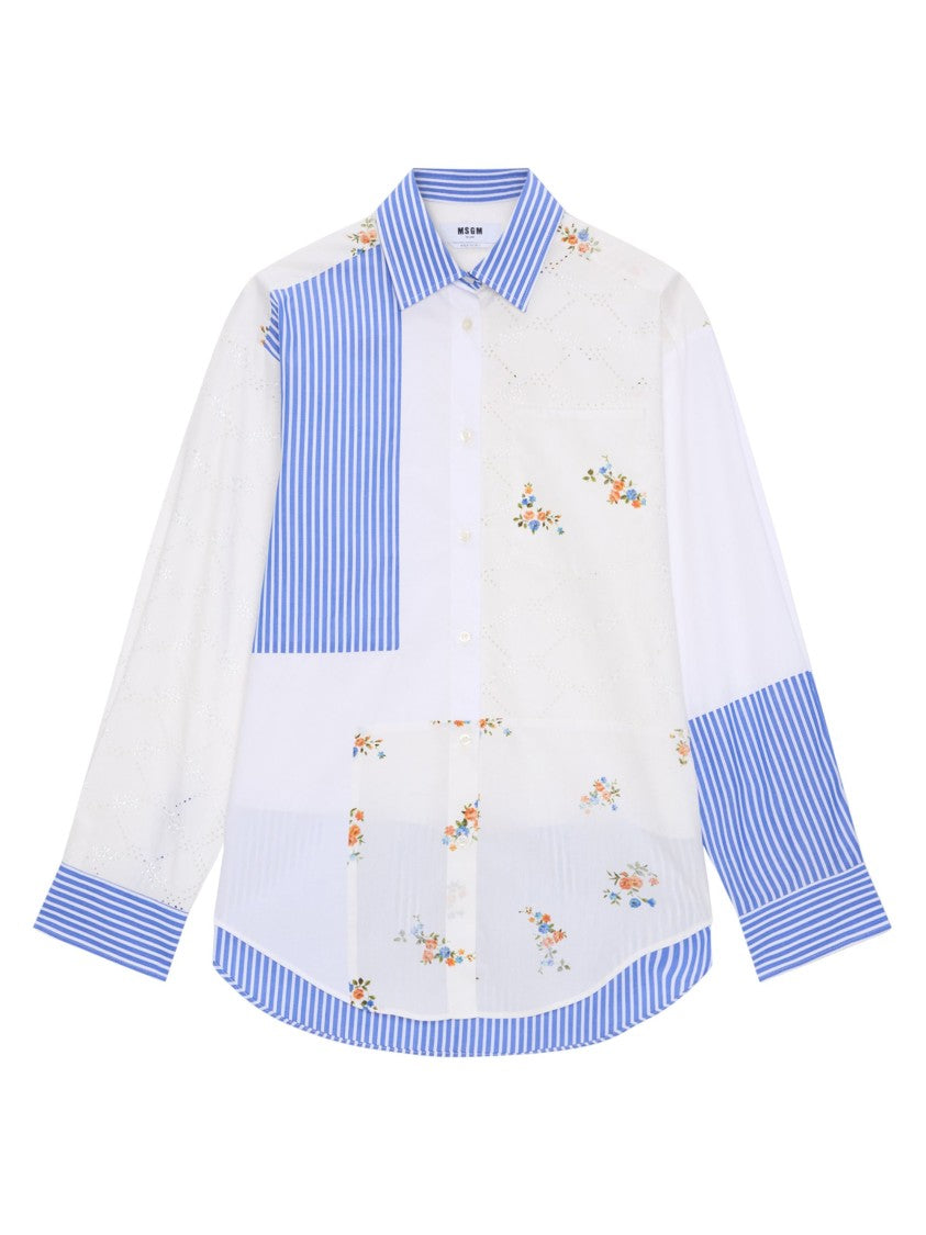 Msgm White Multicolour Floral Patchwork Shirt