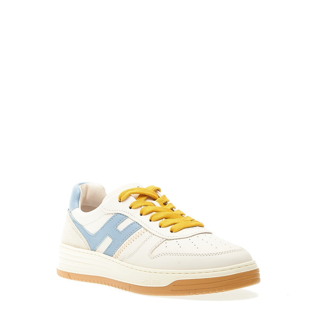 Hogan White Leather Basket Sneakers Light Blue