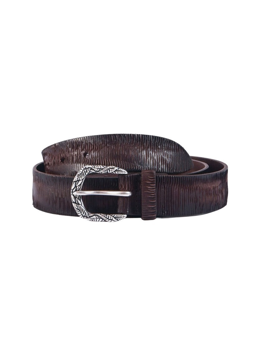Claudio Orciani Textured Leather Silver Buckle Belt