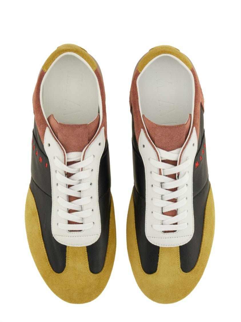 Marni Low-Profile Leather Sneaker With Suede Accents