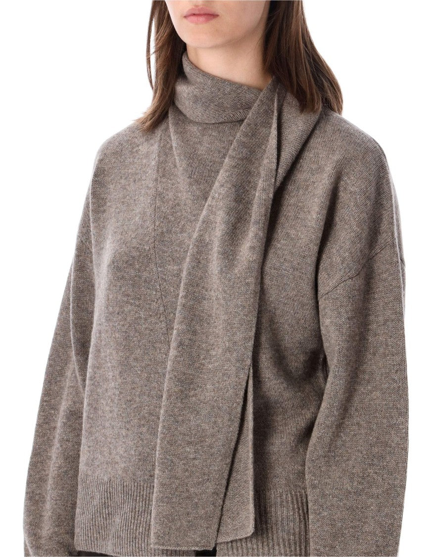 The Garment Integrated Scarf High-Neck Knit Sweater
