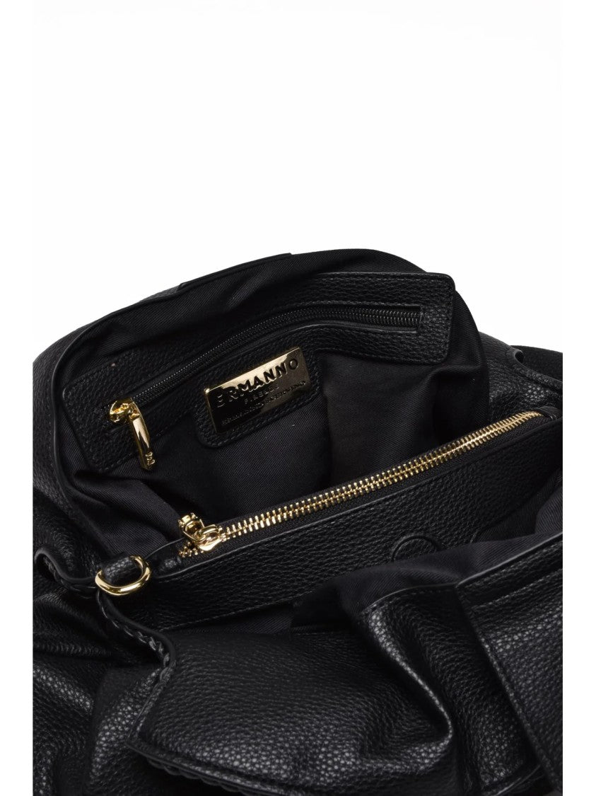 Ermanno Firenze Black Octavia Gathered Polyurethane Shoulder Bag