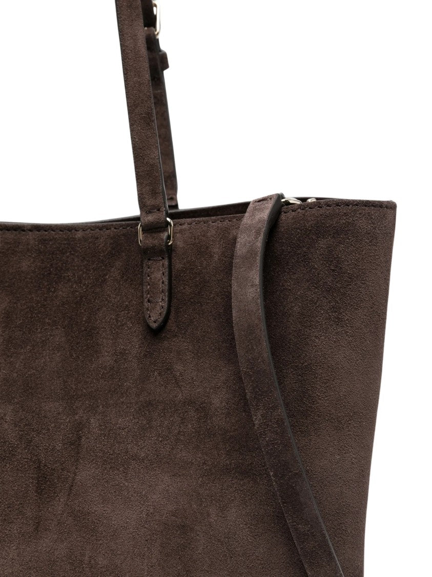 Valentino Dark Brown Rockstud Medium Calf Suede Tote Bag