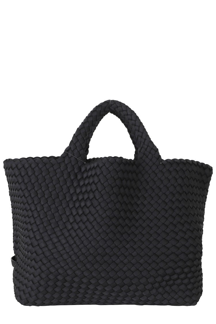 Naghedi Black St Barths Woven Motif Neoprene Tote Bag