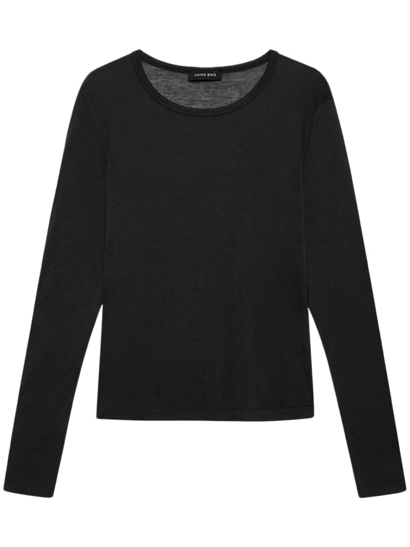 Anine Bing Long-Sleeve Tee With Round Neckline And Cropped Length