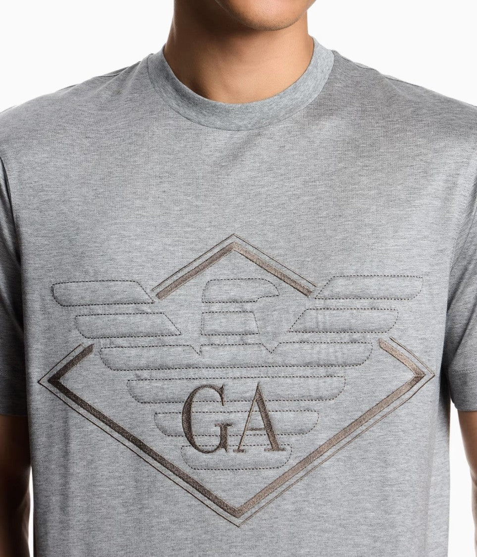 Emporio Armani Maxi-Relief Embroidered Lyocell-Cotton Blend T-Shirt