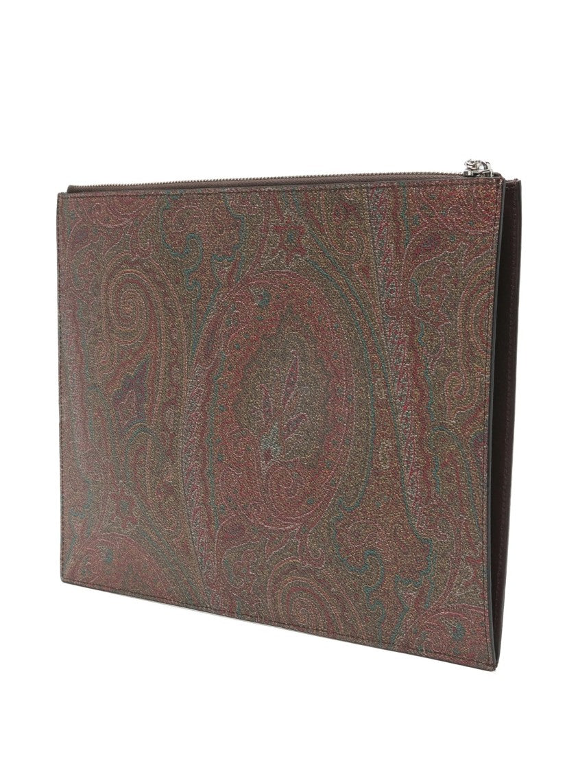 Etro Rectangular Brown Paisley Pattern Wristlet Pouch