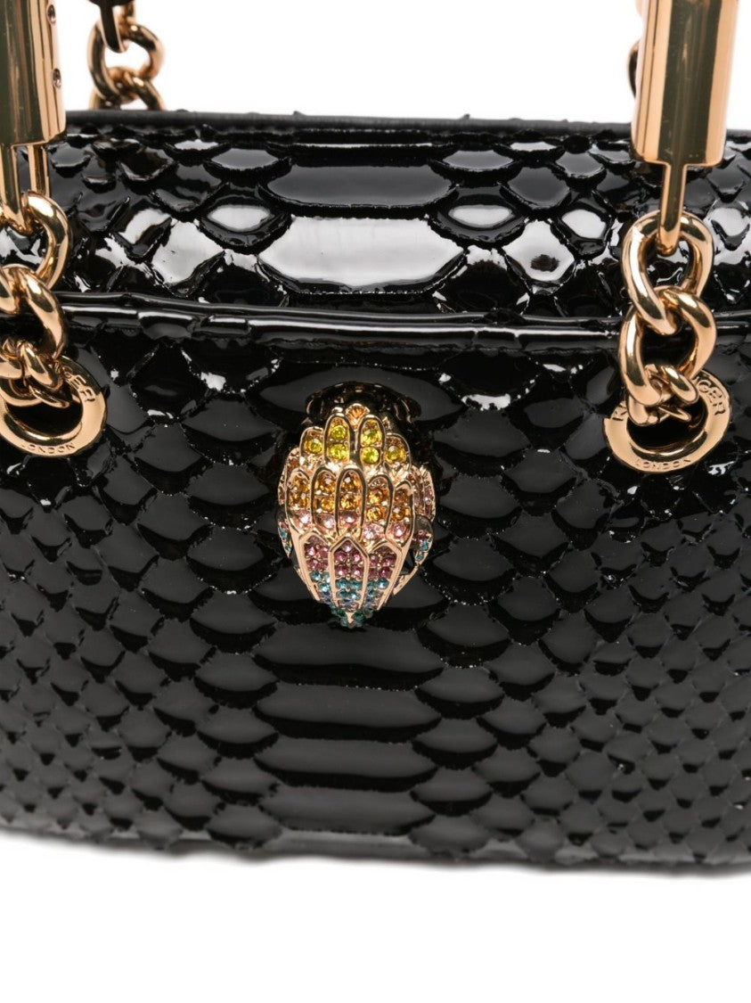 Kurt Geiger Structured Handbag In Glossy Black Snakeskin With Jewel-Encrusted Clasp