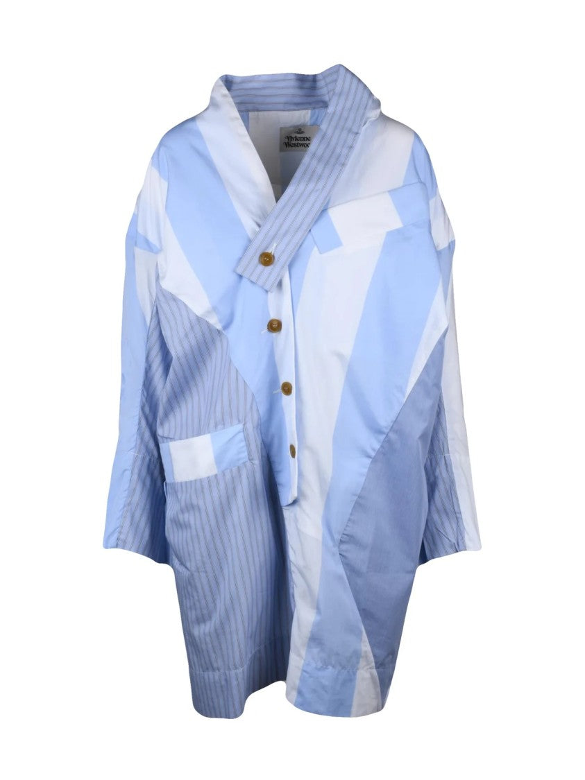 Vivienne Westwood Asymmetric Patchwork Dress In Light Blue And White