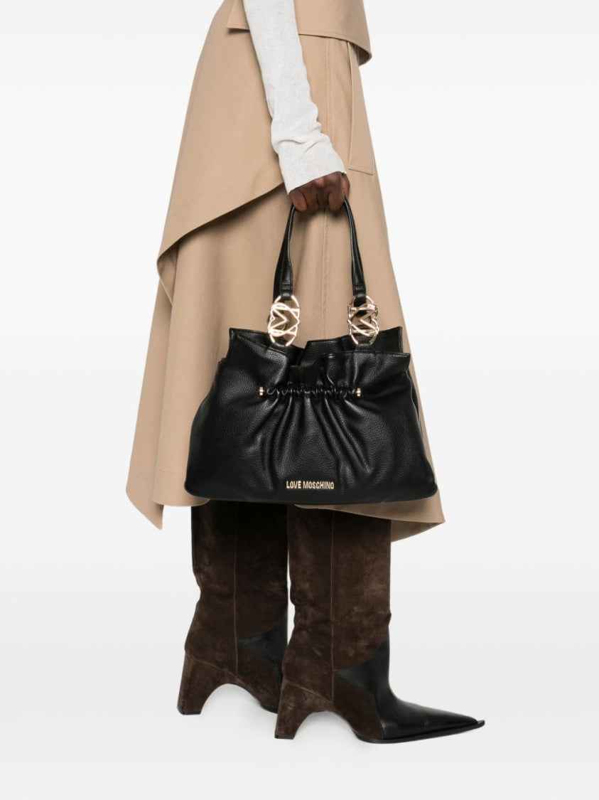 Love Moschino Textured Shoulder Bag With Gold-Tone Hardware And Gathered Design