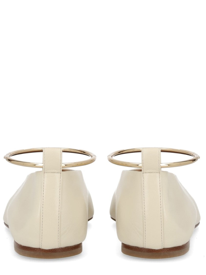Jil Sander Neutral Metallic Anklet Smooth Leather Flats