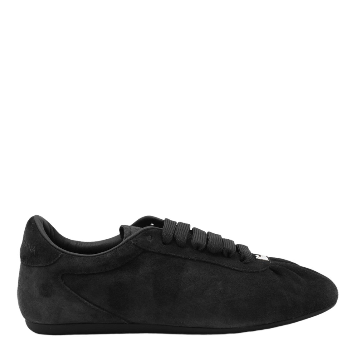 Dolce & Gabbana Matte Black Suede Low-Profile Sneakers With Rounded Toes