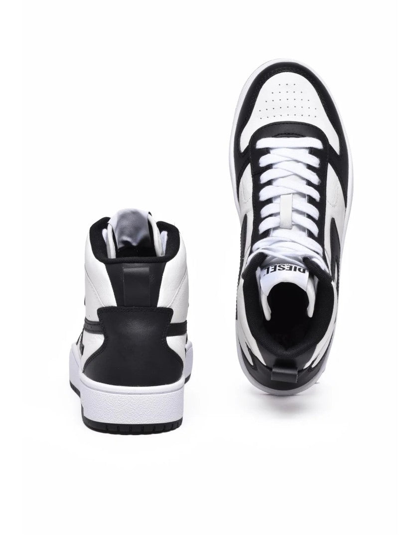 Diesel White-Black Leather Ukiyo Sneakers