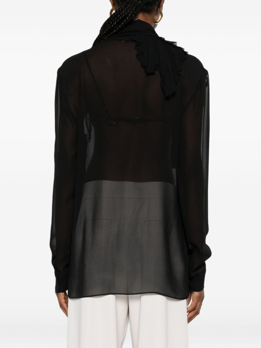 Alberta Ferretti Asymmetrical Ruffle Black Silk Blouse
