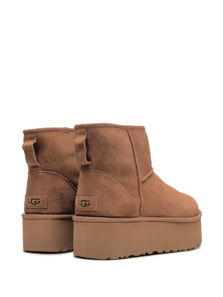 Ugg Chestnut Brown Suede Ankle Boots With Platform Sole