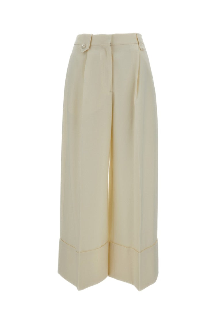 Simone Rocha White Cropped Pearl Daisy Wide-Leg Pants