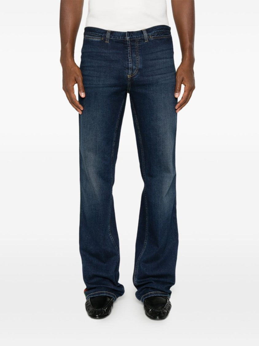 Gucci Dark Blue Stripe Accent Straight-Leg Denim Jeans