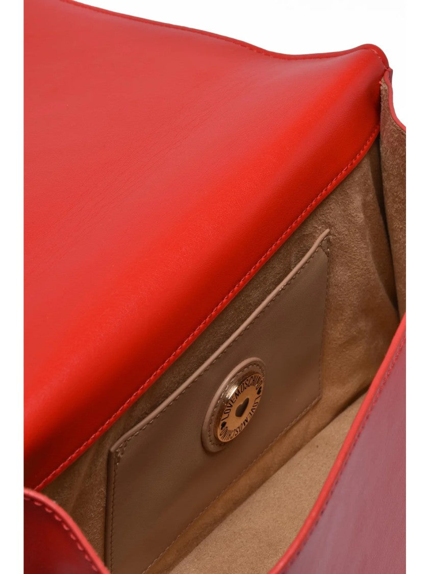 Love Moschino Smooth Red Polyurethane Shoulder Bag With Clip Closure