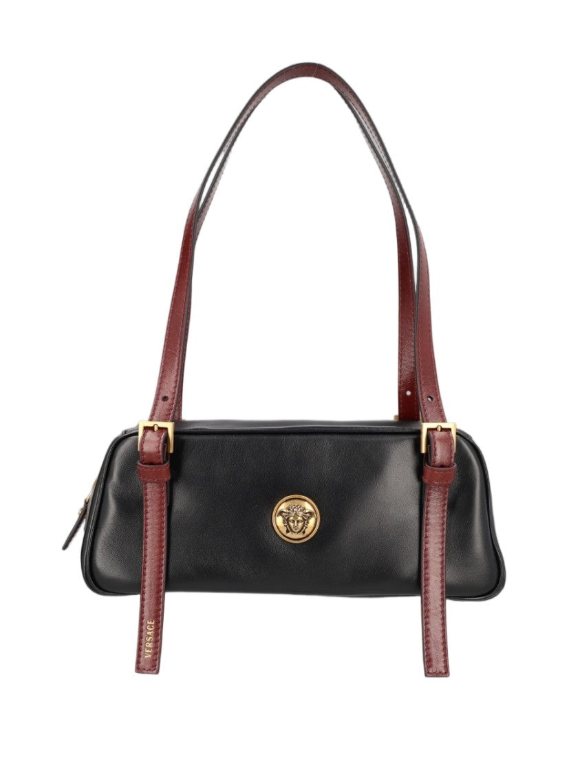 Versace Black Gold-Tone Accent Lambskin Shoulder Bag