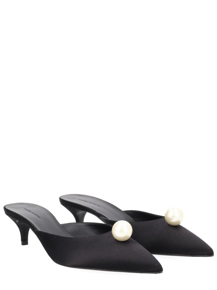 Magda Butrym Silk Pearl Embellished Kitten Mules