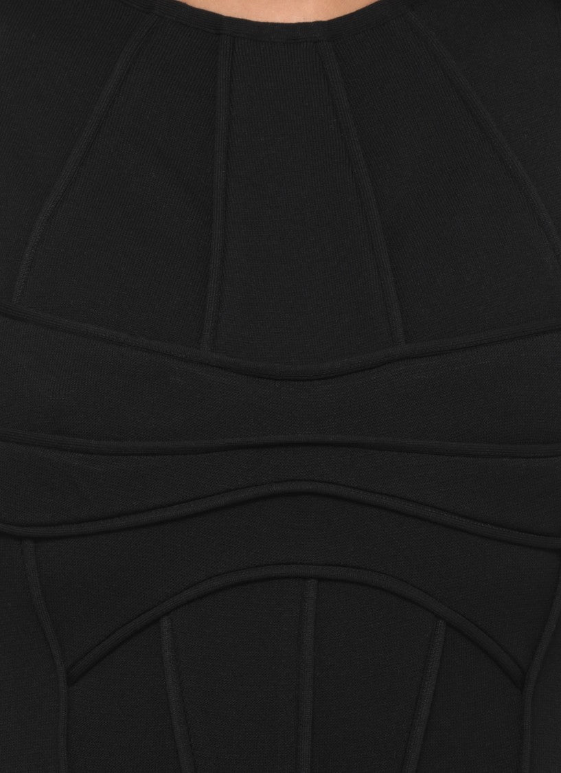The Attico Fitted Midi Dress With Crew Neckline And Vertical Profiles