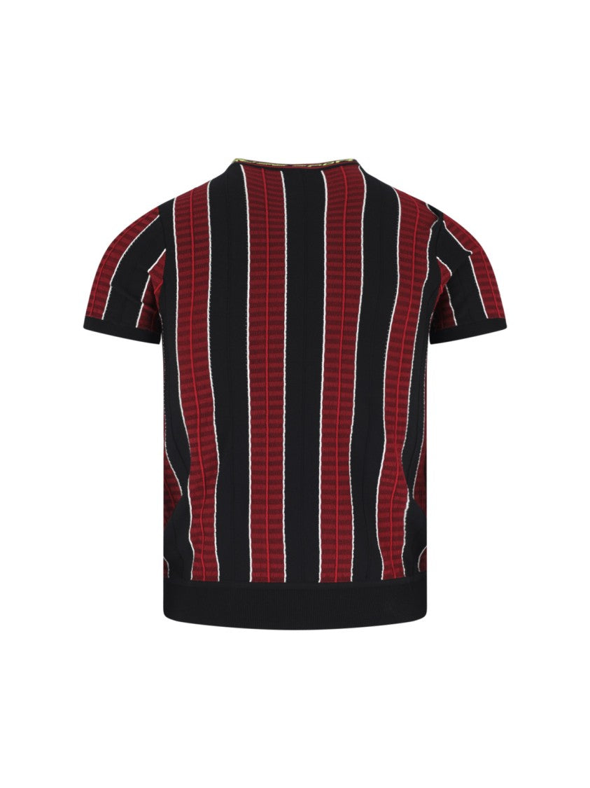 Martine Rose Red Ribbed Striped Cotton T-Shirt