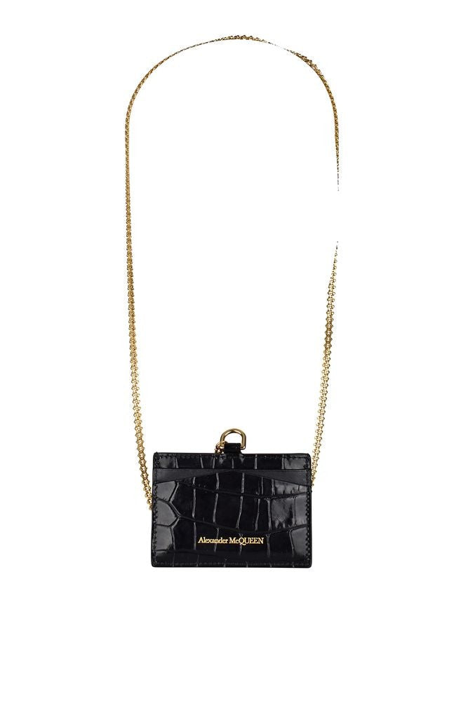 Alexander Mcqueen Crocodile-Effect Leather Card Holder With Gold Chain
