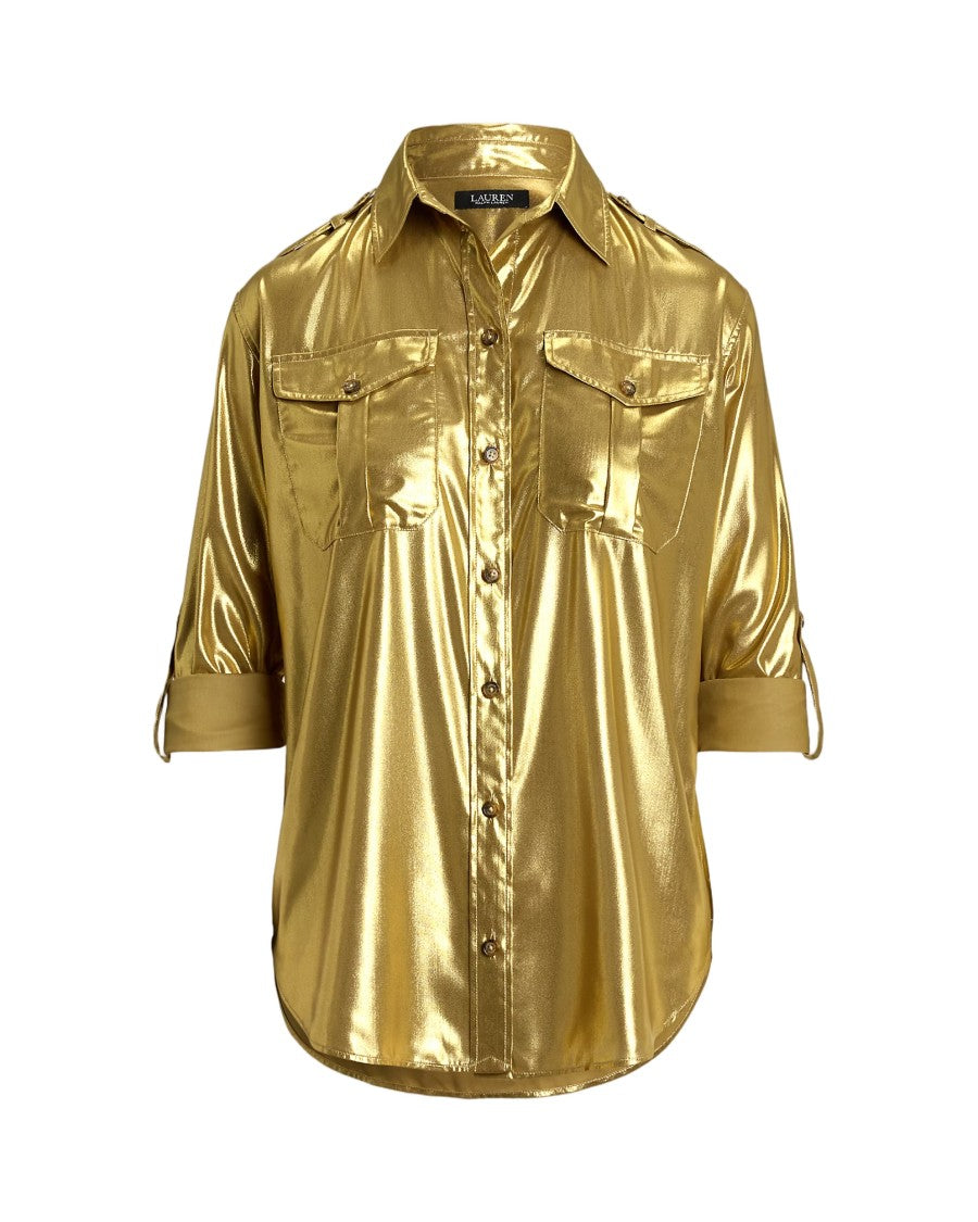 Lauren Ralph Lauren Long Sleeve Gold Foil Button Front Shirt