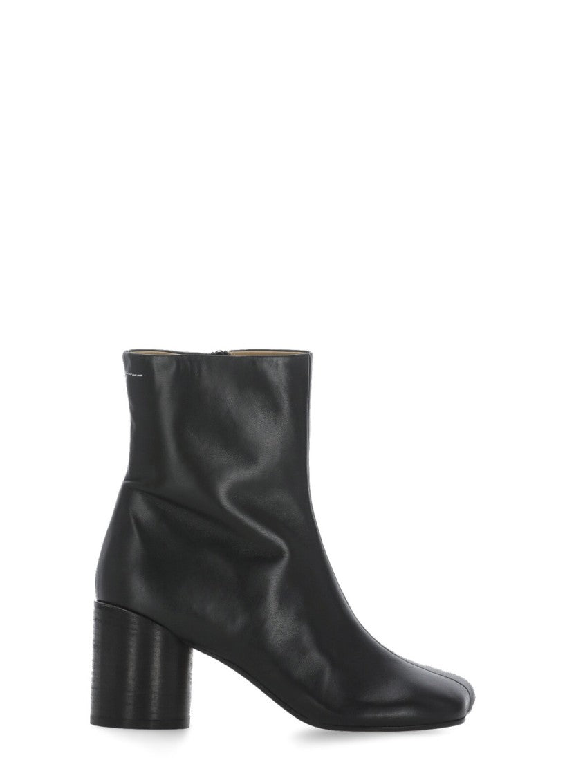 Mm6 By Maison Margiela Mid-Height Black Leather Boots With Squared Toe
