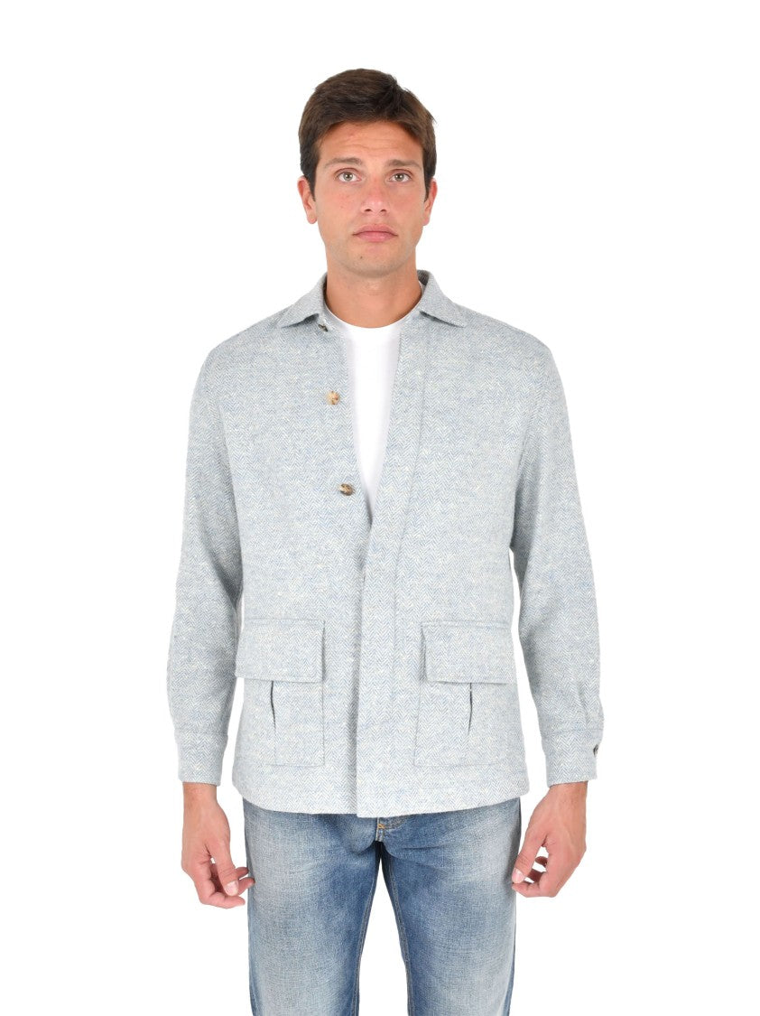 Boglioli Light Grey Shetland Wool Safari Overshirt