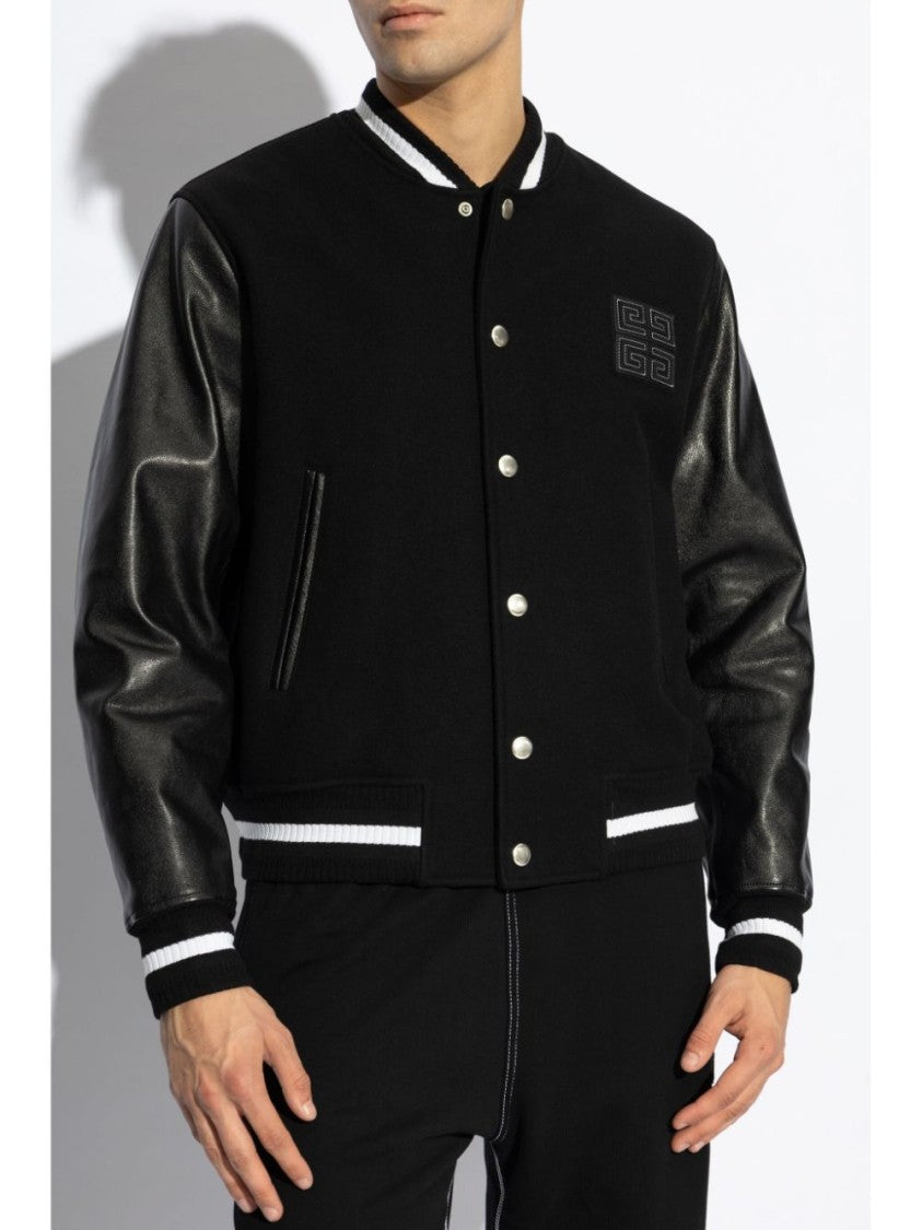 Givenchy Black Leather 4G Motif Varsity Jacket