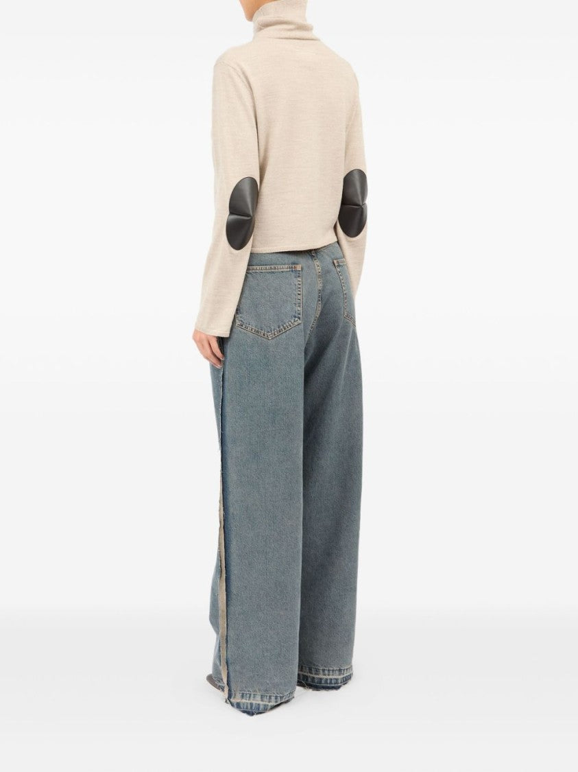 Mm6 By Maison Margiela Cropped Beige Sweater With High Turtleneck