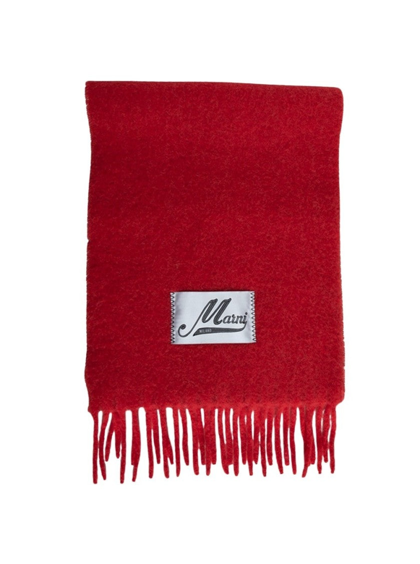 Marni Textured Red Scarf With Fringed Edges